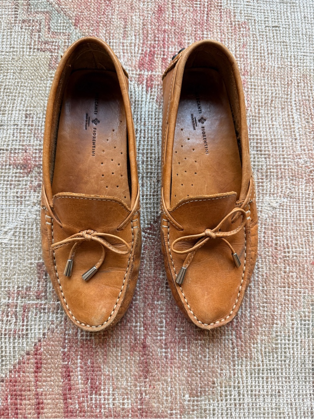 Mercanti Fiorentini Cognac Leather Bow Driver Loafers